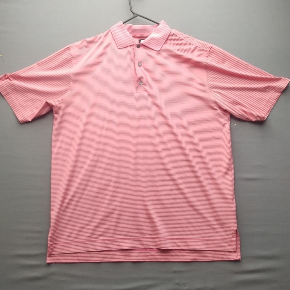 Footjoy Men's‎ Shirt Pink White Striped Pullover Polo Short Sleeve Large